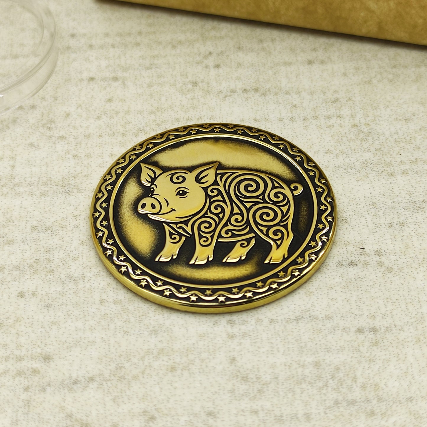 Brass Pig Sign Coin — Eastern Horoscope Collector’s Piece with Custom Text