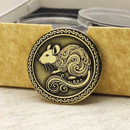 Brass Chinese Zodiac Coin Year of the Rat with Personalization
