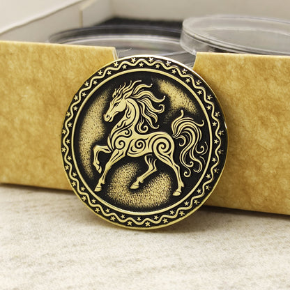 Brass Zodiac Coin — Year of the Red Fire Horse with Personalization