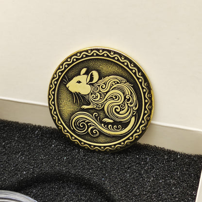 Brass Chinese Zodiac Coin Year of the Rat with Personalization