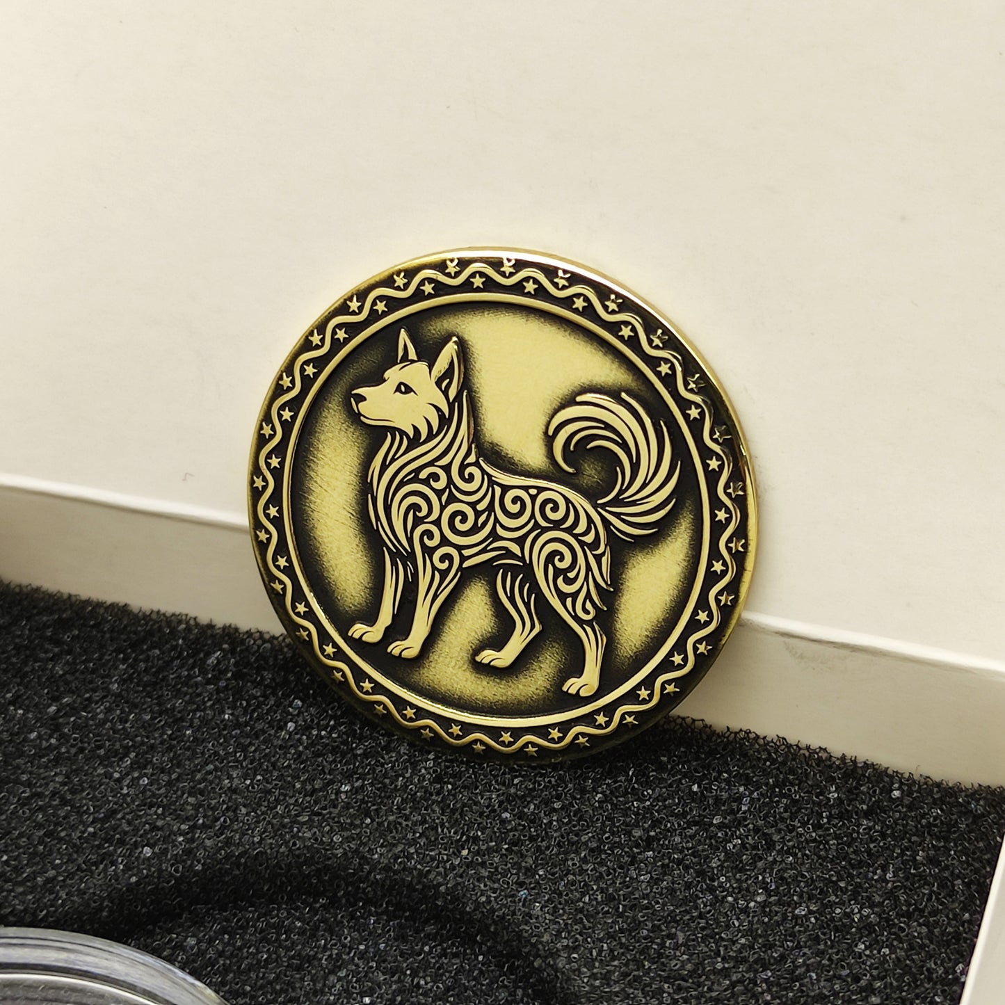 Brass Zodiac Amulet — Dog Sign Coin with Custom Text