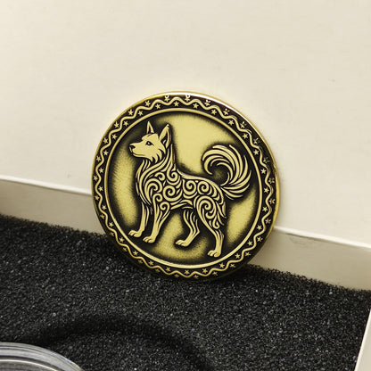 Brass Zodiac Amulet — Dog Sign Coin with Custom Text