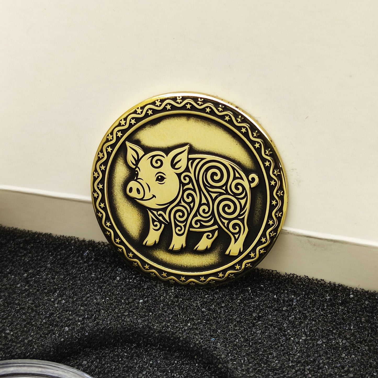 Brass Pig Sign Coin — Eastern Horoscope Collector’s Piece with Custom Text