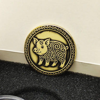 Brass Pig Sign Coin — Eastern Horoscope Collector’s Piece with Custom Text