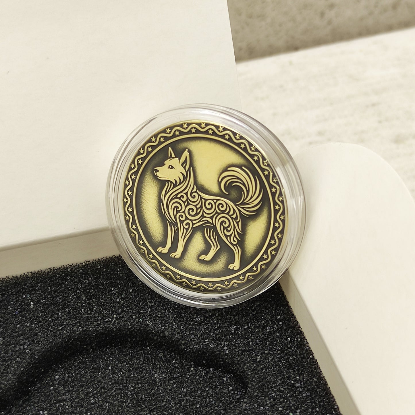 Brass Zodiac Amulet — Dog Sign Coin with Custom Text