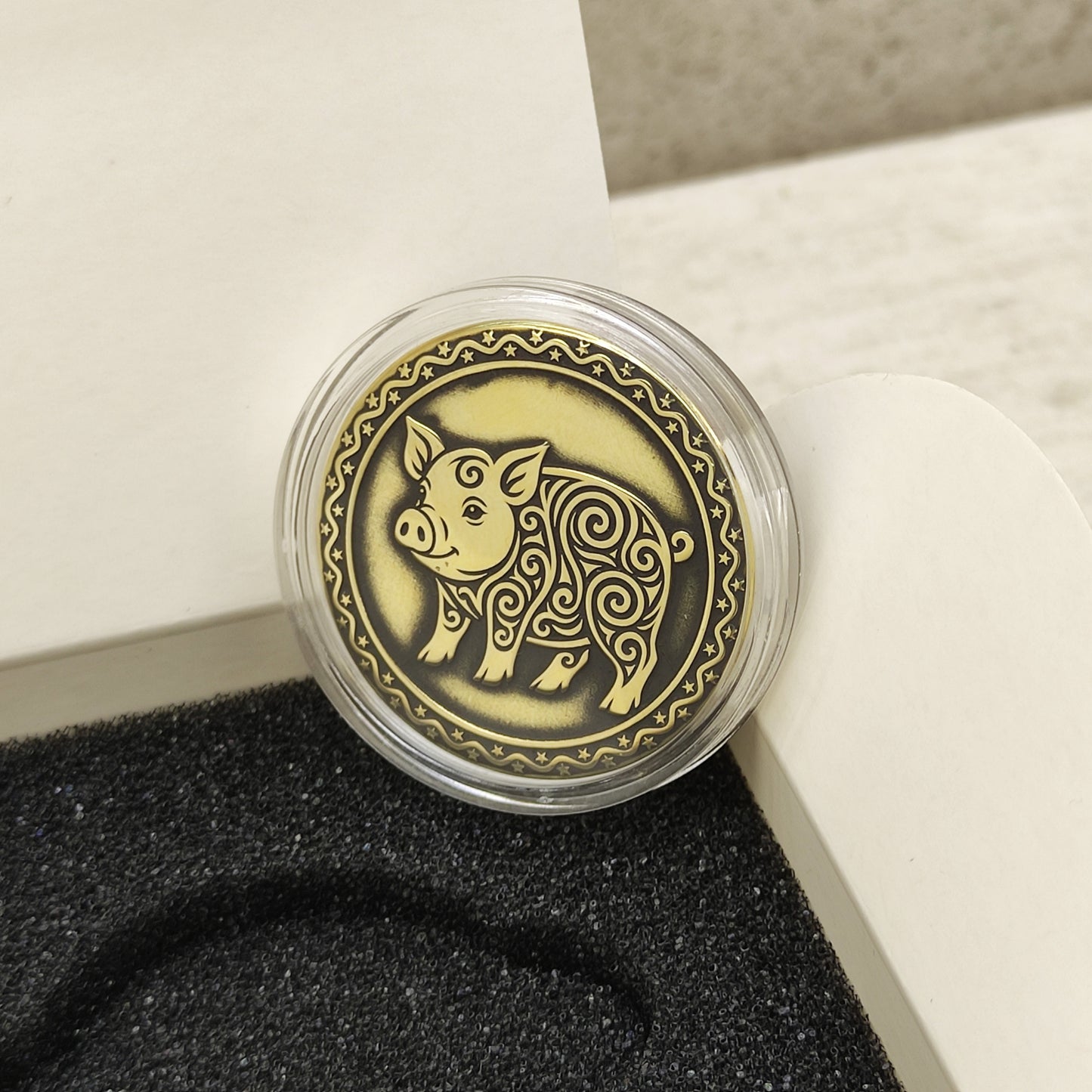 Brass Pig Sign Coin — Eastern Horoscope Collector’s Piece with Custom Text