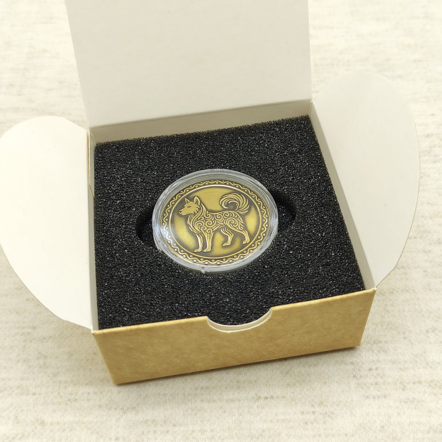 Brass Zodiac Amulet — Dog Sign Coin with Custom Text