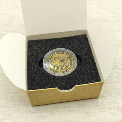 Brass Pig Sign Coin — Eastern Horoscope Collector’s Piece with Custom Text
