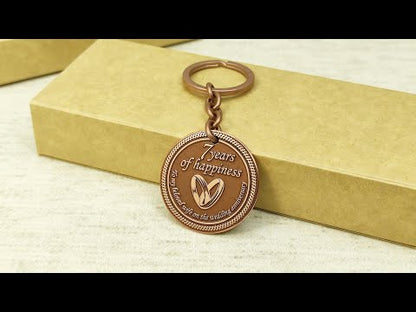 Copper Keychain Coin "7 Years of Happiness" — Personalized 7th Wedding Anniversary Gift for Wife
