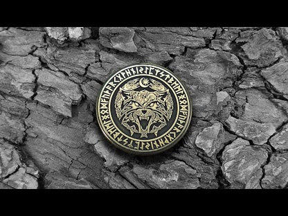 Personalized Brass "Fenrir Wolf" Coin with Runic Engraving