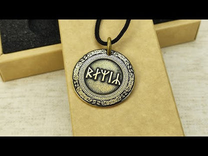 Brass Rune Coin Pendant with Personalization - Norse Amulet Gift