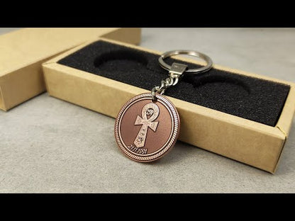 Copper Coin Keychain with Egyptian Ankh – Personalized Symbol of Life