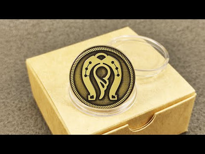 Brass Coin "Horseshoe of Prosperity & Angel Wing" with Custom Personalization