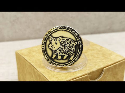Brass Pig Sign Coin — Eastern Horoscope Collector’s Piece with Custom Text
