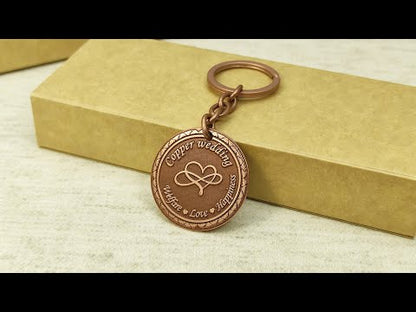 Copper Wedding 7th Anniversary Personalized Copper Coin Keychain - Gift for Couple