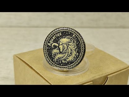 Brass Aquarius Zodiac Coin – Personalized Engraved Astrological Gift