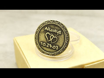 Brass Love Coin – Personalized Gift for Couples, Anniversary or Wedding with Custom Engraving