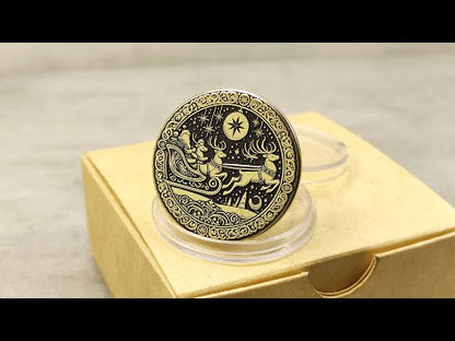 Brass "Santa in Sleigh" Coin with Personalization — Christmas Gift