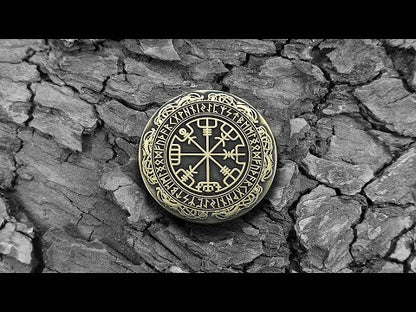 Brass Coin with Vegvisir Symbol — Scandinavian Amulet of Guidance and Protection