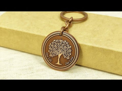Copper Coin Keychain "Tree of Life" with Engraving — One Life One Love, Elegant Symbolic Accessory