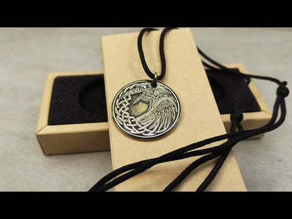 Brass Odin’s Raven Coin Pendant with Personalization