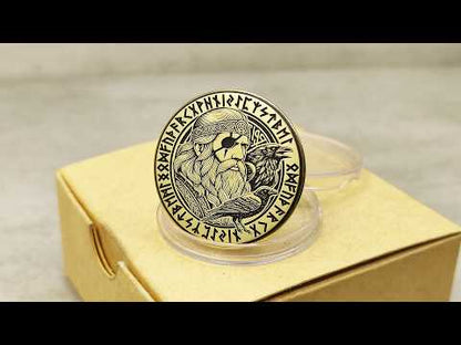 Gepersonaliseerde Messing Munt met Odin en Noorse Runes