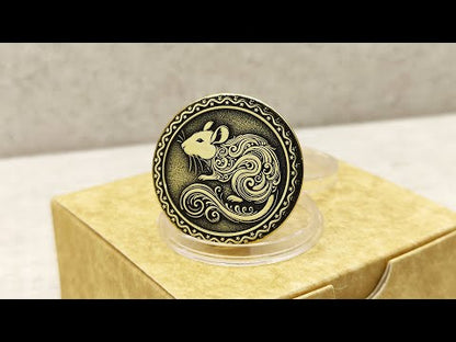 Brass Chinese Zodiac Coin Year of the Rat with Personalization