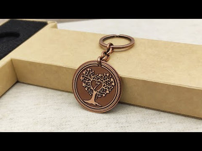 Copper Coin Keychain with Tree of Life – 7th Wedding Anniversary Gift