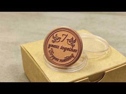 Pièce de monnaie "7 ans ensemble" en cuivre – Cadeau de mariage personnalisé