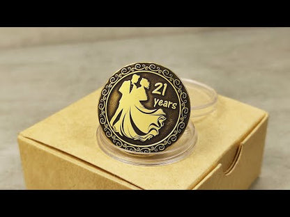 Brass Wedding Anniversary Coin – 21 Years Personalized Gift for Couple