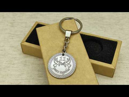 Gepersonaliseerde Stalen Munt Sleutelhanger voor 11e Huwelijksjubileum - Stalen Jubileum Cadeau voor Koppels