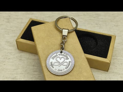Steel Coin Keychain "Steel Wedding" with Engraving — Personalized 11th Wedding Anniversary Gift