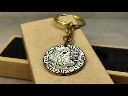 Brass Keychain Coin "Odin with Ravens" – Personalized Norse Protection Amulet