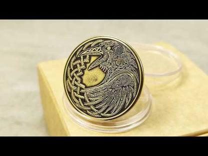 Messing Odin's Ravens Huginn & Muninn Munt — Noors Cadeau met Personalisatie