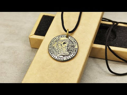 Brass Odin Coin Pendant with Runes and Personalization
