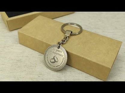 Stainless Steel 11th Wedding Anniversary Coin Keychain - Personalized Engraved Gift for Husband