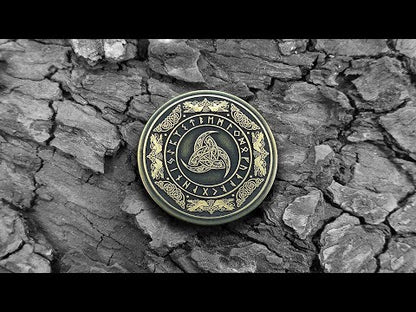 Brass Odin’s Triple Horn Coin with Runes — Norse Symbolic Gift with Personalization