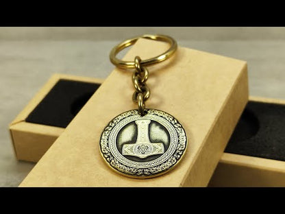 Brass Keychain Coin "Thor’s Hammer" — Personalized Engraved Talisman