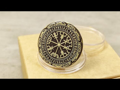 Brass Coin with Vegvisir Symbol — Scandinavian Amulet of Guidance and Protection