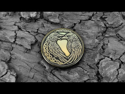 Personalized Brass Coin with Odin’s Ravens — Huginn and Muninn