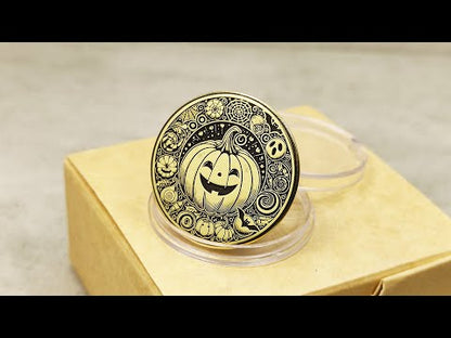 Brass "Jack-O’-Lantern" Coin with Personalization — Festive Halloween Gift