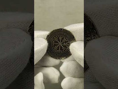 Brass Coin with Vegvisir Symbol — Scandinavian Amulet of Guidance and Protection