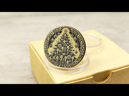 Brass "Christmas Tree with Candles" Coin with Personalization — Holiday Gift