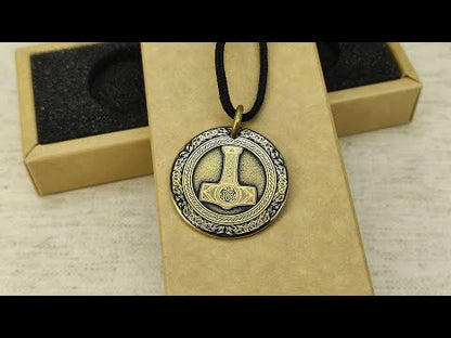 Brass Thor’s Hammer Coin Pendant - Norse Amulet with Personalization