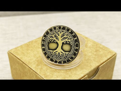 Brass Coin "Tree of Life (Yggdrasil)" with Custom Engraving – Norse Symbol of Strength, Harmony & Eternity