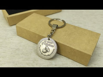 Stainless Steel 11th Wedding Anniversary Coin Keychain - Personalized Engraved Gift for Wife