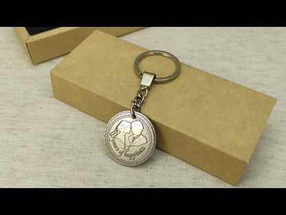 Stainless Steel 11th Wedding Anniversary Coin Keychain - Personalized Engraved Gift for Steel Anniversary