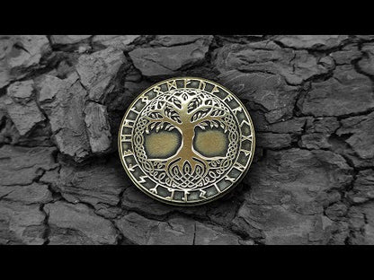 Brass Coin "Tree of Life (Yggdrasil)" with Custom Engraving – Norse Symbol of Strength, Harmony & Eternity