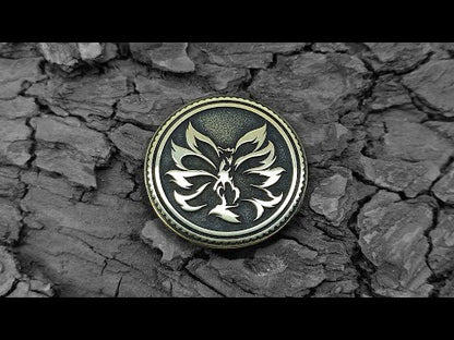 Personalized Brass Coin Kitsune — Nine-Tailed Fox with Custom Engraving