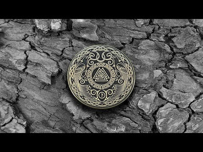 Brass Valknut Coin — Knot of the Fallen with Odin’s Ravens and Personalization